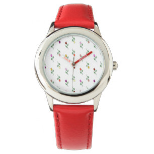 Blumenmuster Red Leather Starwatch Armbanduhr