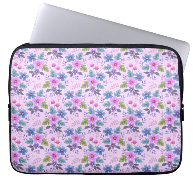Blumenmuster Rosa Blau Violette Blumen-36841 Laptopschutzhülle (Vorderseite)