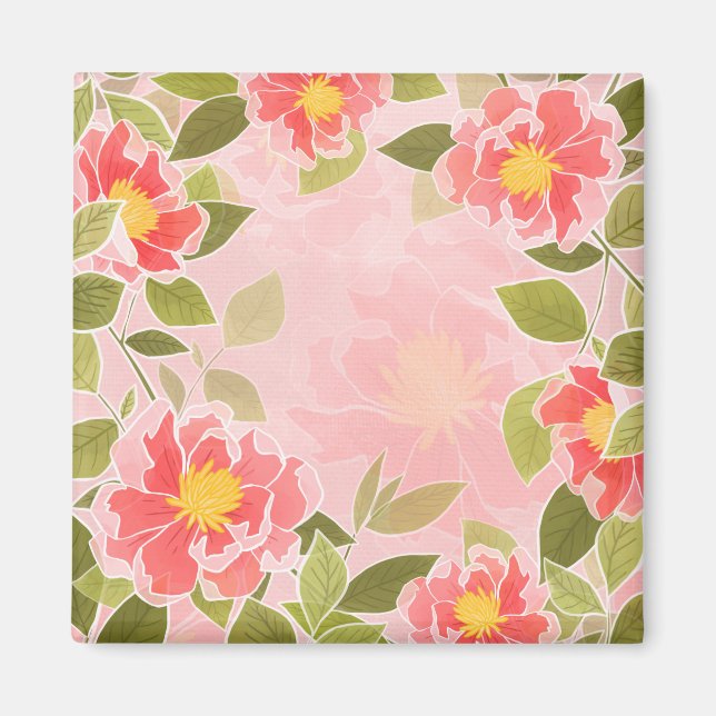 Blumenmuster Rosa und Korallenuntergrund Magnet (Vorne)