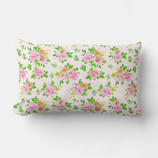 Blumenmuster-Rose-Blume mit Muster für grüne Blätt Lendenkissen (Vorderseite)