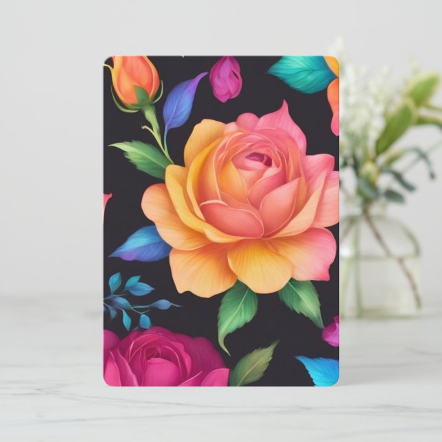 Blumenmuster Rose  Einladung (Stehend Vorderseite)