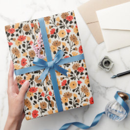 Blumenmuster Rot und Orange Papier Geschenkpapier