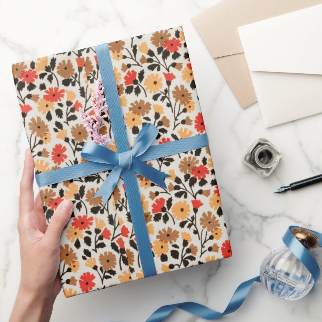 Blumenmuster Rot und Orange Papier Geschenkpapier (Schenken)