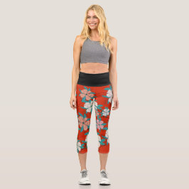 Blumenmuster Rot und Rosa Blume Capri Leggings