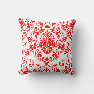 Blumenmuster Rot und Weiß Damask Elegantes Kissen