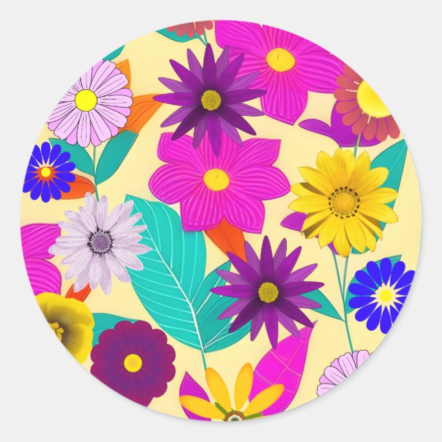 Blumenmuster Runder Aufkleber (Vorderseite)