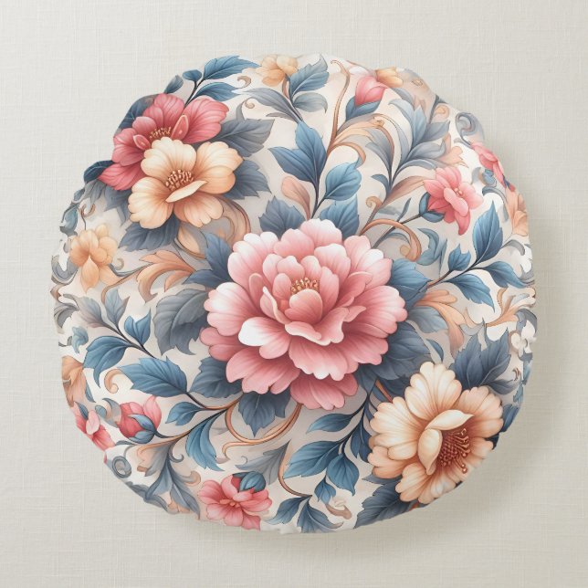 Blumenmuster Rundes Kissen (Vorderseite)