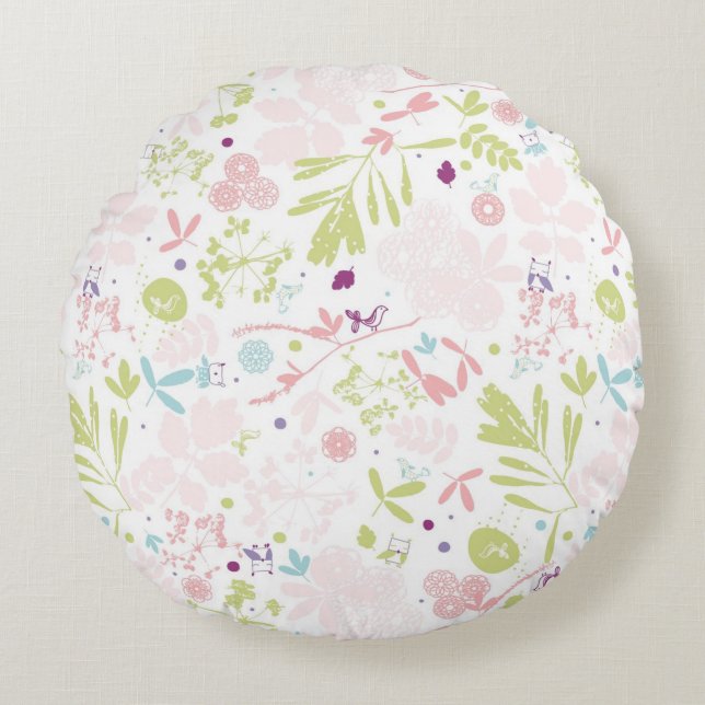 Blumenmuster Rundes Kissen (Vorderseite)