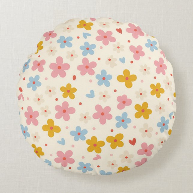 Blumenmuster Rundes Kissen (Vorderseite)