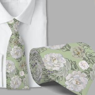 Blumenmuster Salbeigrün Große Blumen Krawatte