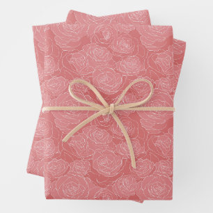 Blumenmuster   Sanfte rosa Rosen Geschenkpapier Set