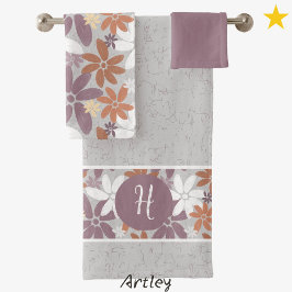 Blumenmuster Sapphische Lesbenflagge Monogramm Badhandtuch Set