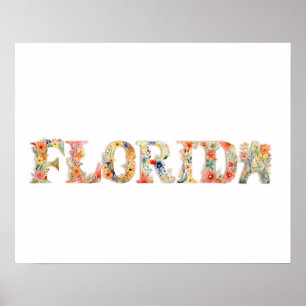 Blumenmuster Schriftart Staat Art Print (FLORIDA) Poster