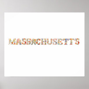 Blumenmuster Schriftart Staat Art Print (Massachus Poster