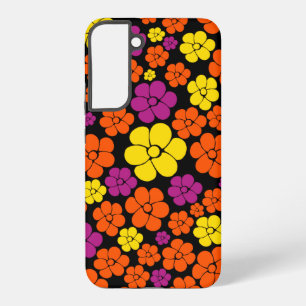 Blumenmuster - Schwarz, Pink, Orange und Gelb Samsung Galaxy Hülle