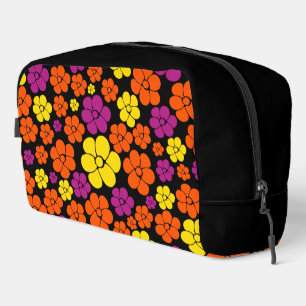 Blumenmuster - Schwarz, Pink, Orange und Gelb  Waschbeutel