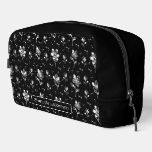 Blumenmuster Schwarz und Silbername Toilettenbeute Waschbeutel