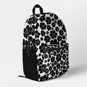 Blumenmuster - Schwarz und Weiß Bedruckter Rucksack