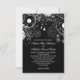 Blumenmuster Schwarz/Weiß - 3x5Hochzeit Einladung
