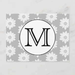 Blumenmuster, Schwarz-Weiß-Monogramm. Postkarte