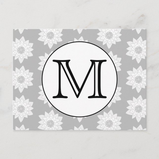 Blumenmuster, Schwarz-Weiß-Monogramm. Postkarte (Vorderseite)