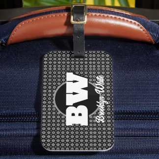 Blumenmuster Schwarz/Weiß Personalisiert Gepäckanhänger