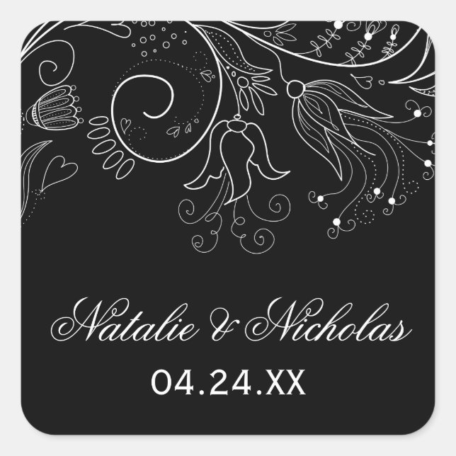 Blumenmuster Schwarz/Weiß Tulip - Quadrat Sticker (Vorderseite)
