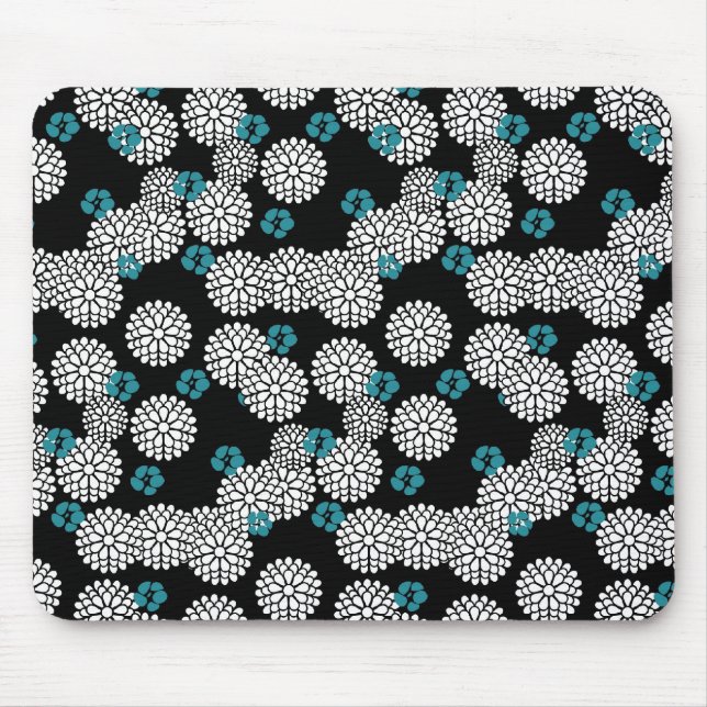 Blumenmuster schwarzer blauer Blumen Kirschblütes Mousepad (Vorne)