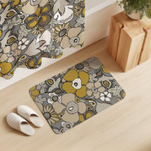 Blumenmuster Senf Beige Taupe Grau Schwarz