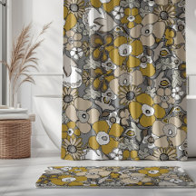Blumenmuster Senf Beige Taupe Grau Schwarz