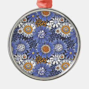 Blumenmuster Silbernes Ornament