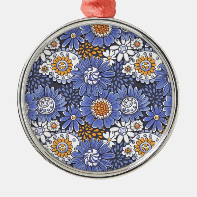 Blumenmuster Silbernes Ornament (Vorne)