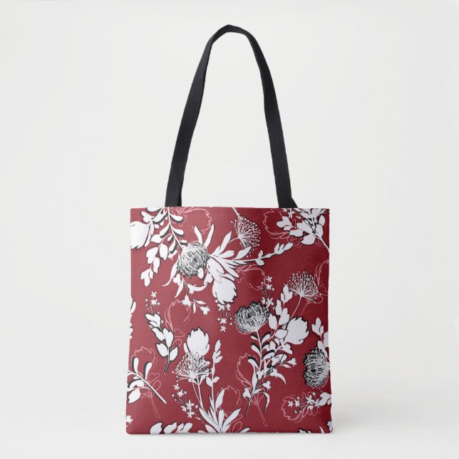 Blumenmuster Silhouette, buntes botanisches Muster Tasche (Vorderseite)
