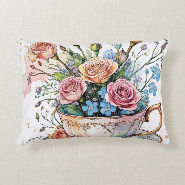 Blumenmuster - Soft Watercolor Boho Art Dekokissen (Vorderseite)
