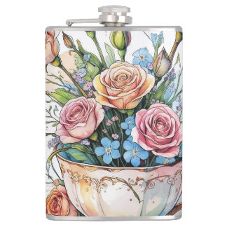 Blumenmuster - Soft Watercolor Boho Art Flachmann