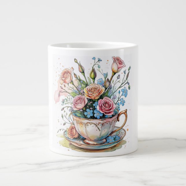 Blumenmuster - Soft Watercolor Boho Art Jumbo-Tasse (Vorderseite)