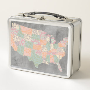 Blumenmuster-Staats-Karte Metall Lunch Box