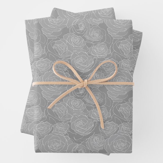 Blumenmuster | Stahlgraue Rosen Geschenkpapier Set (Beispiel)