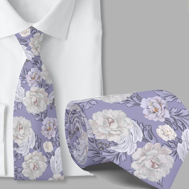 Blumenmuster Staubblau Große Blumen Krawatte (Von Creator hochgeladen)