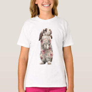 Blumenmuster Stehendes Kaninchen Kinder T-Shirt