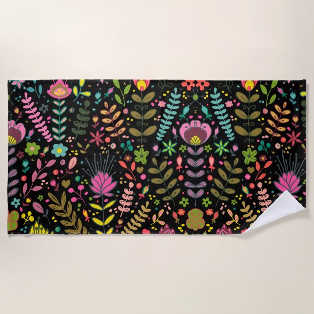 Blumenmuster - Stilvolle Blume-Tapete Strandtuch (Vorderseite)