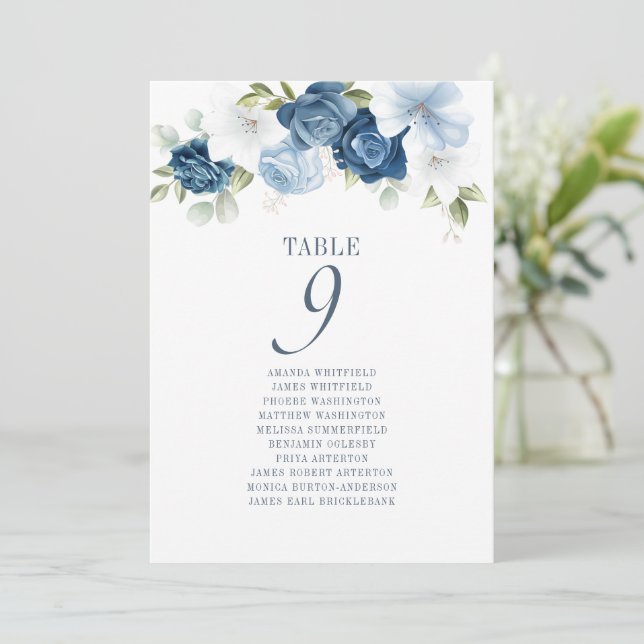Blumenmuster-Tischnummer 9 farbige Seekarte Einladung (Stehend Vorderseite)