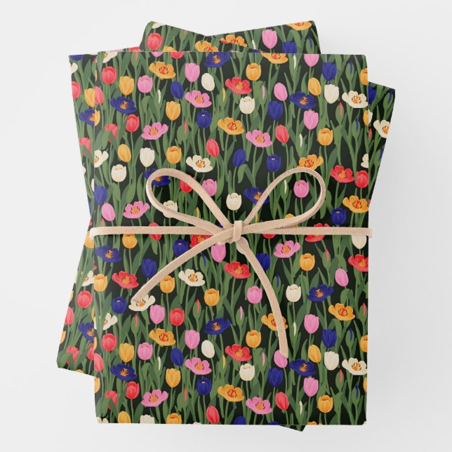 Blumenmuster Tulips Grüne Stalks Blume Geschenkpapier Set (Beispiel)