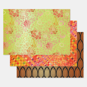 Blumenmuster und goldene Pfeile Geschenkpapier Set