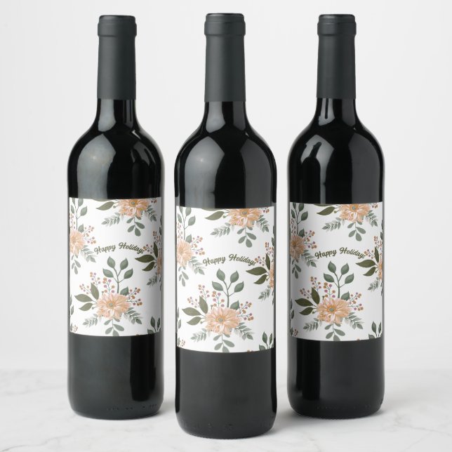 Blumenmuster Urlaubwein-Etikett Weinetikett (Flaschen)