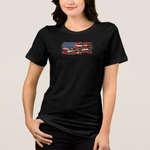 Blumenmuster-USA-Flagge Damen Tri-Blend Shirt