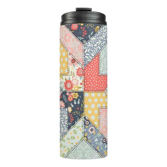 Blumenmuster: Vintage Ornamente Thermosbecher (Vorderseite)