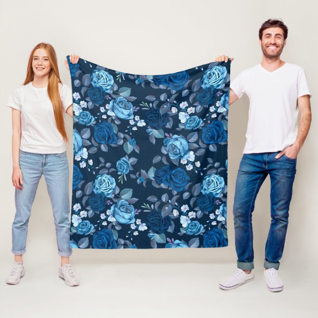 Blumenmuster Vintageblaue Rosen Fleecedecke (Beispiel)