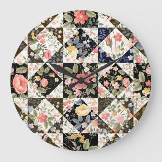 Blumenmuster: Vintages Mix Große Wanduhr