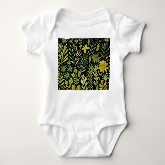 Blumenmuster: Vintages Wasserfarbmuster Baby Strampler (Vorderseite)